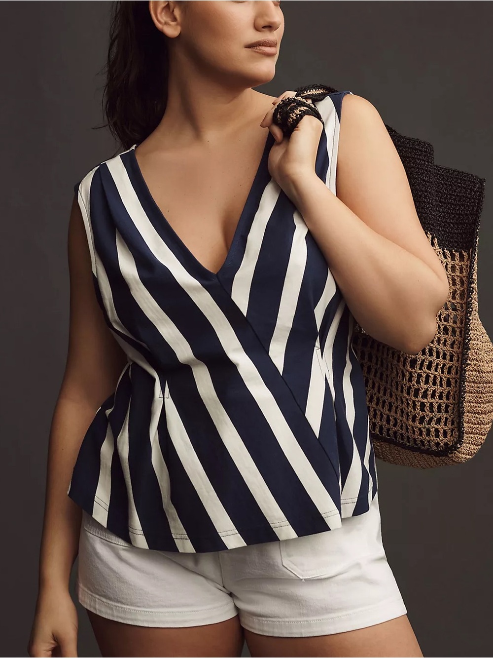 Maeve Anthropologie Sleeveless V-Neck Striped Corset Blouse Tank Top - XL